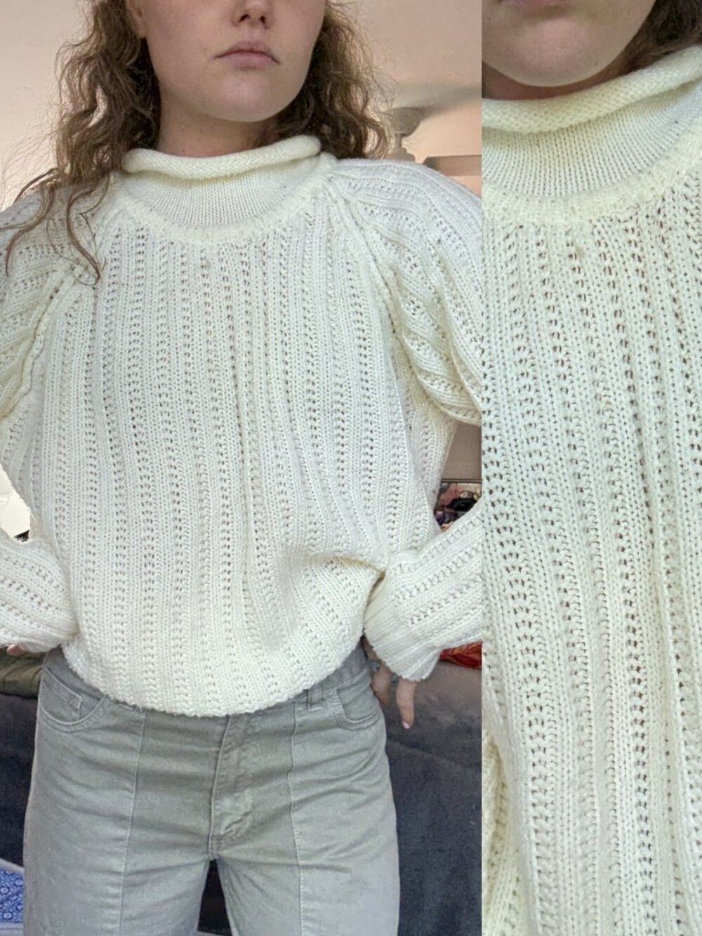 Vintage Rollneck Cream Chunky Sweater
